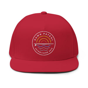 Dawn Patrol Embroidered Flat Bill Cap — Sunrise Surf Patch Snapback