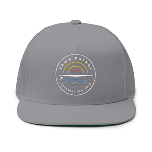 Dawn Patrol Embroidered Flat Bill Cap — Sunrise Surf Patch Snapback